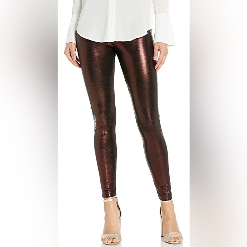 Lysse Metallic Shiny Foil Leggings Size L High Rise Stretch Party Glam Festive